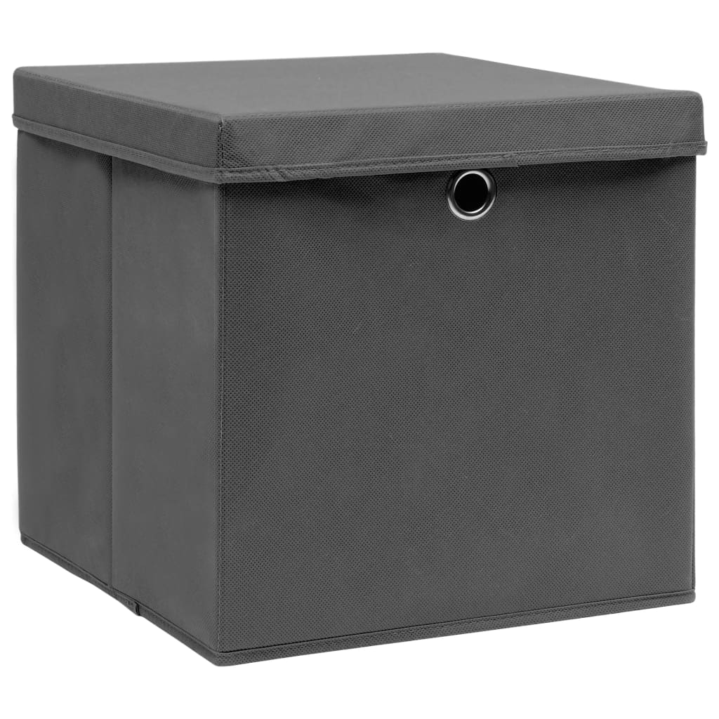 Cutii depozitare cu capac, 4 buc., gri, 28x28x28 cm - Lando
