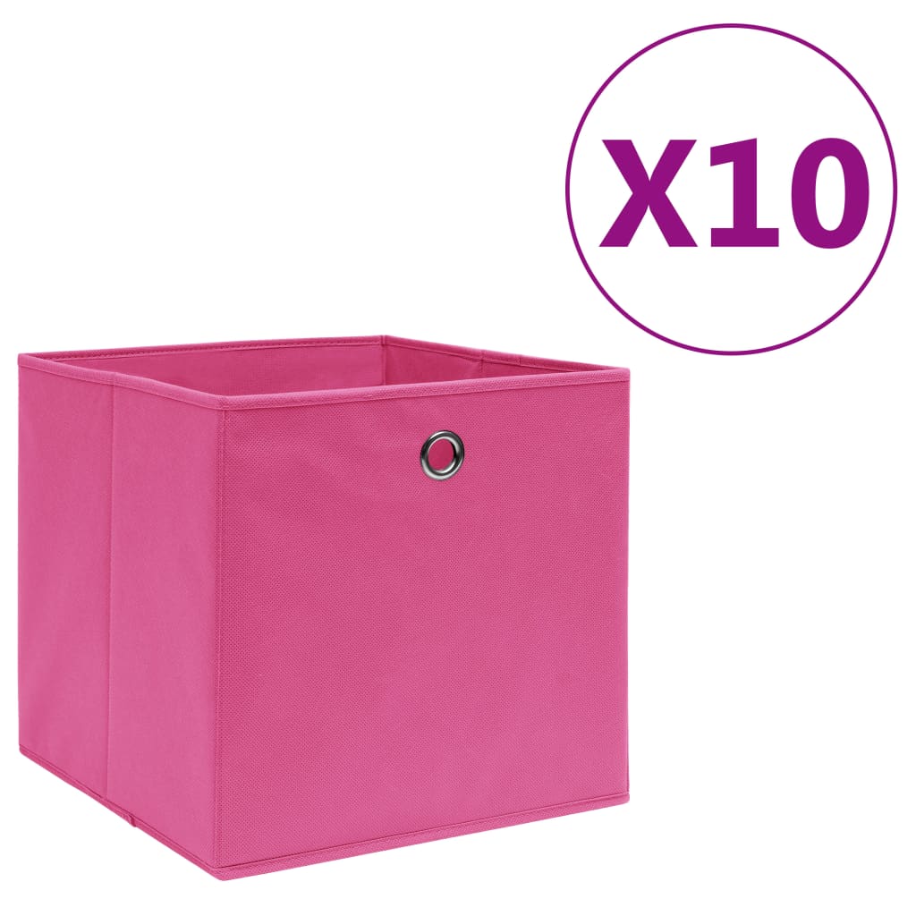 Cutii depozitare, 10 buc., roz, 28x28x28 cm, material nețesut - Lando