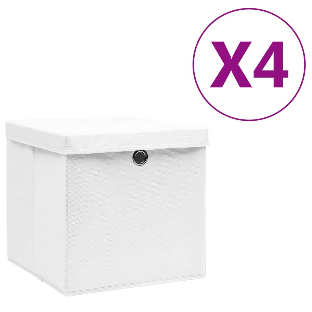 Cutii depozitare cu capace, 4 buc., alb, 28x28x28 cm - Lando
