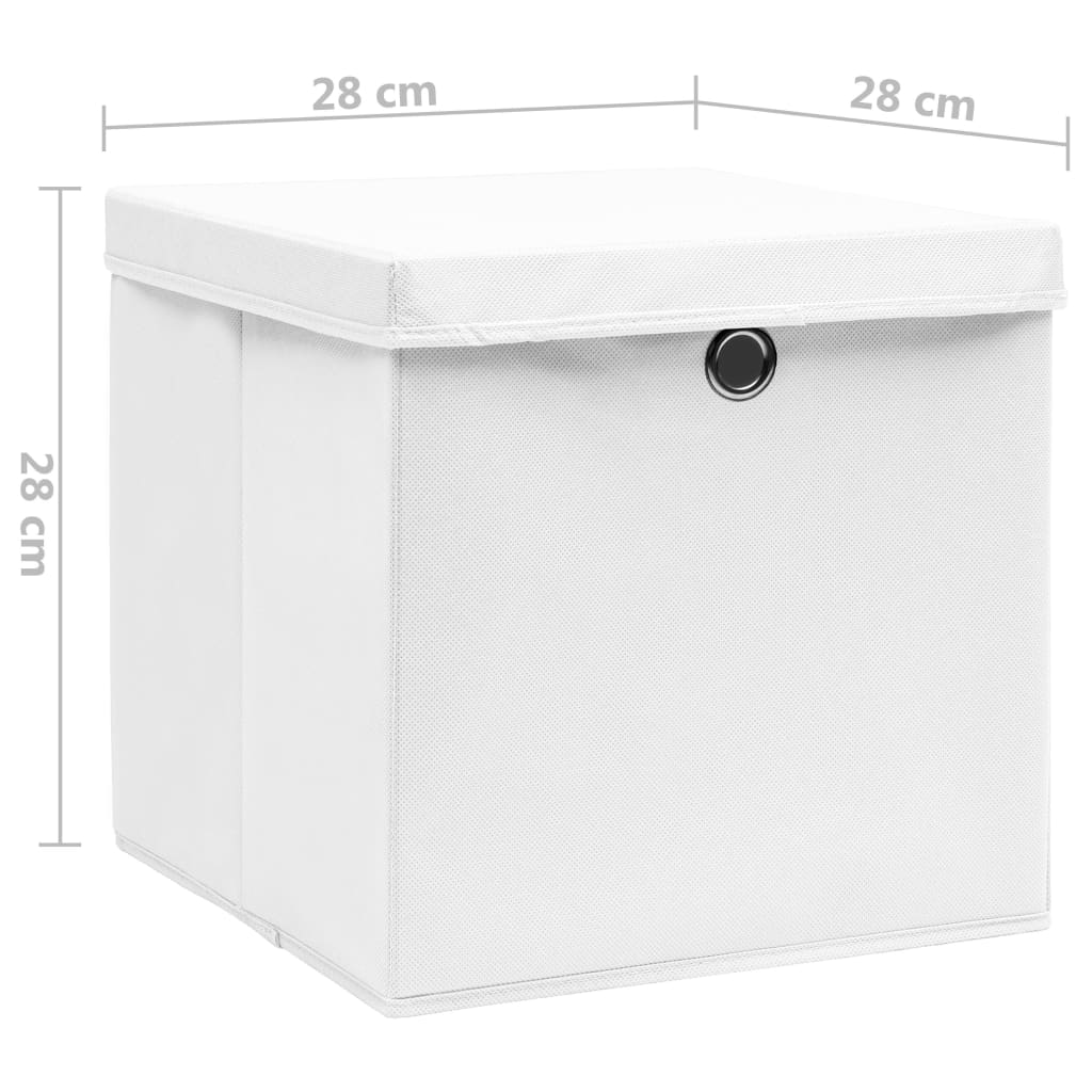 Cutii depozitare cu capace, 4 buc., alb, 28x28x28 cm - Lando