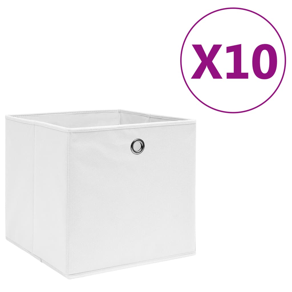 Cutii depozitare, 10 buc., alb, 28x28x28 cm, material nețesut - Lando