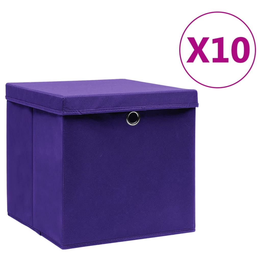 Cutii depozitare cu capace, 10 buc., violet, 28x28x28 cm Lando - Lando