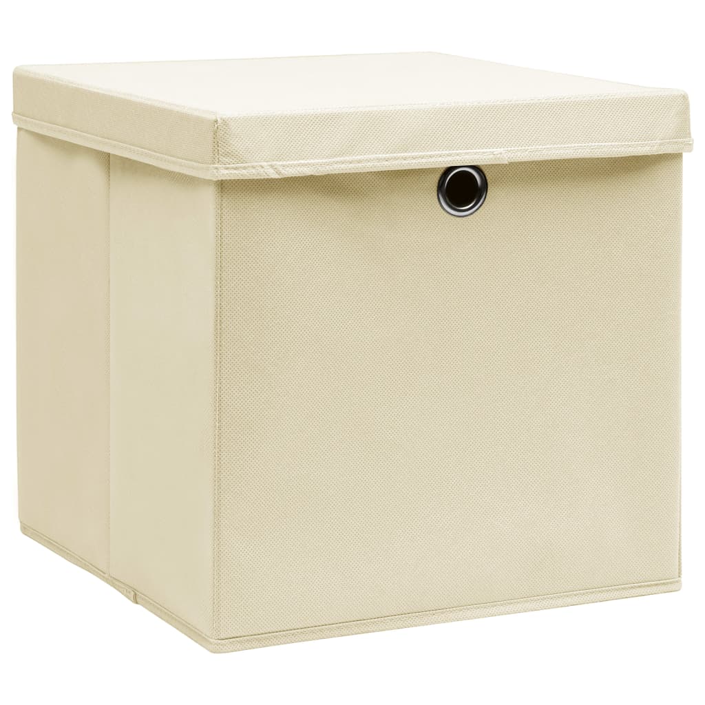 Cutii de depozitare cu capac, 10 buc., crem, 28x28x28 cm Lando - Lando