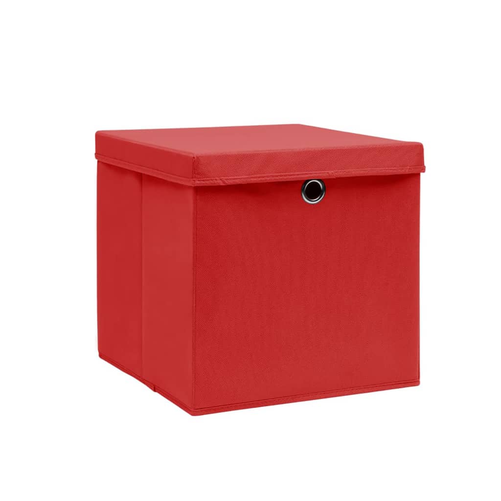 Cutii depozitare cu capace, 10 buc., roșu, 28x28x28 cm Lando - Lando