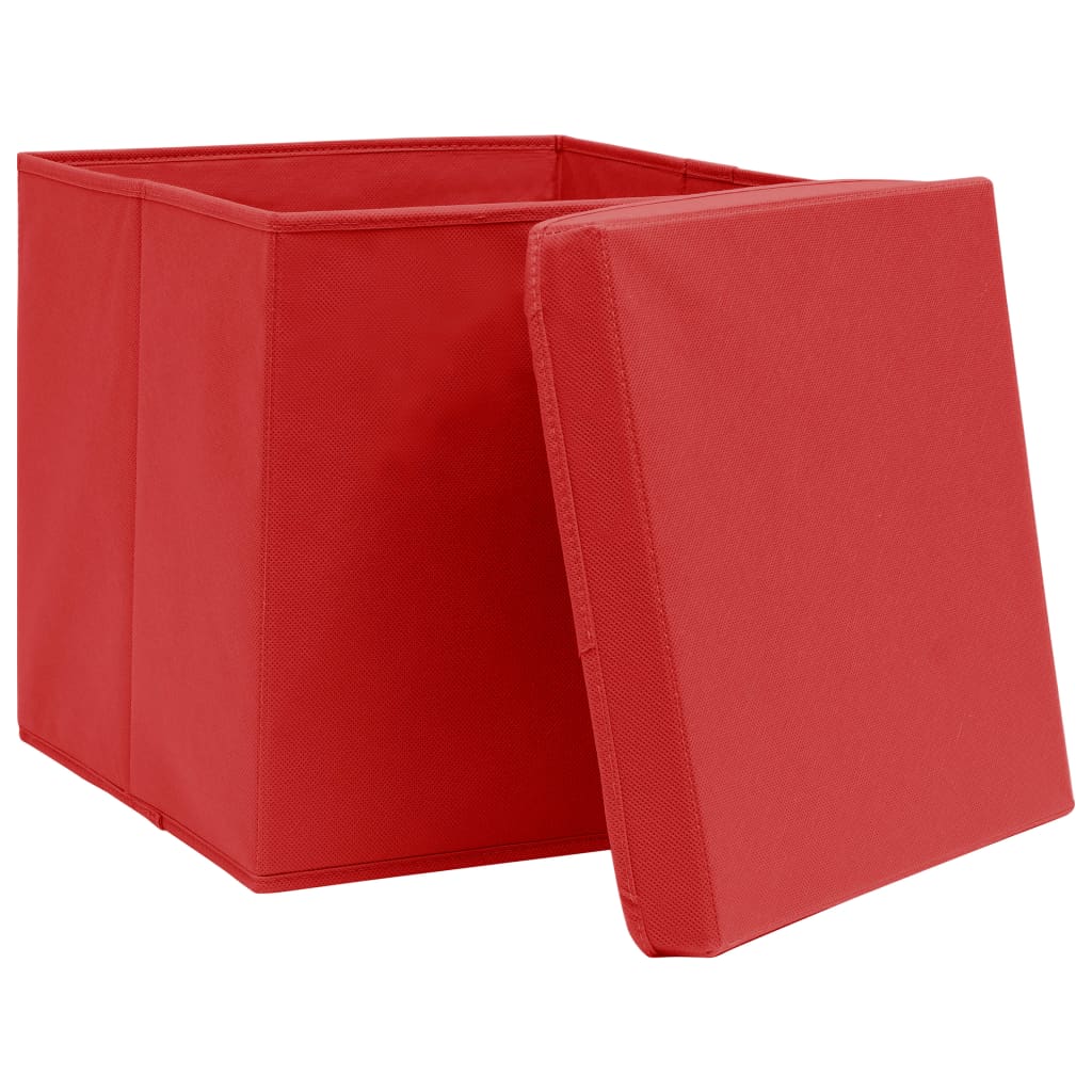 Cutii depozitare cu capace, 10 buc., roșu, 28x28x28 cm Lando - Lando