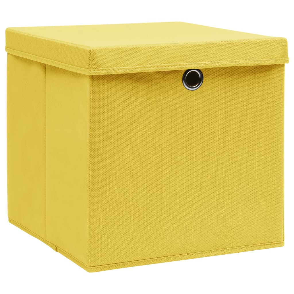 Cutii depozitare cu capace, 4 buc., galben, 28x28x28 cm - Lando