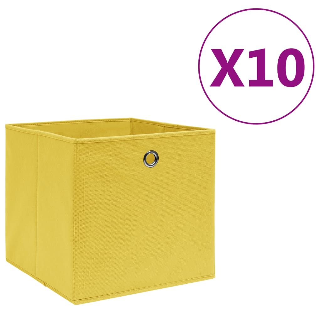 Cutii depozitare, 10 buc., galben, 28x28x28 cm, textil nețesut - Lando
