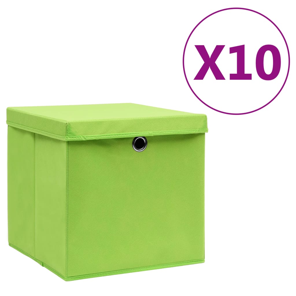 Cutii depozitare cu capace, 10 buc., verde, 28x28x28 cm - Lando