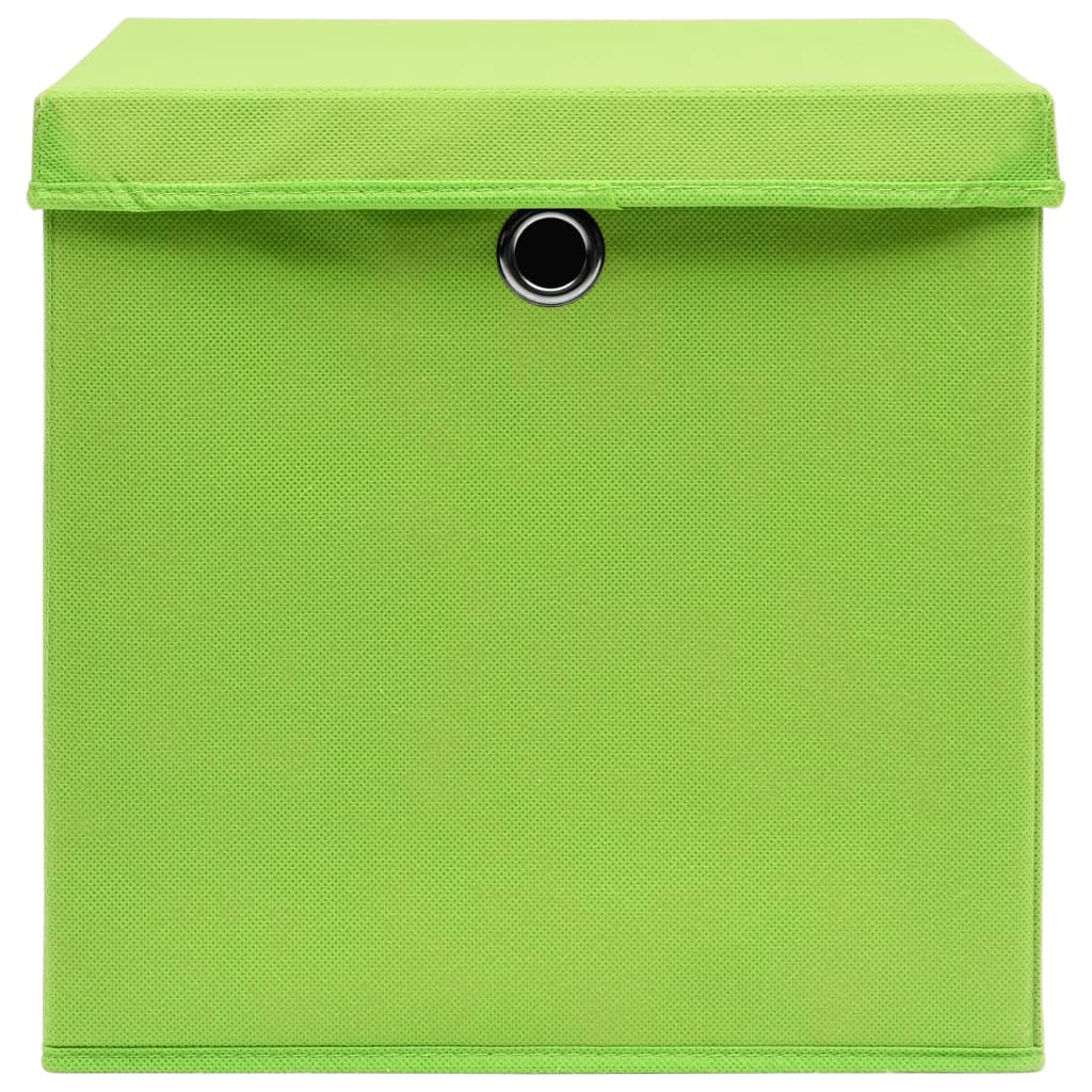 Cutii depozitare cu capace, 10 buc., verde, 28x28x28 cm - Lando