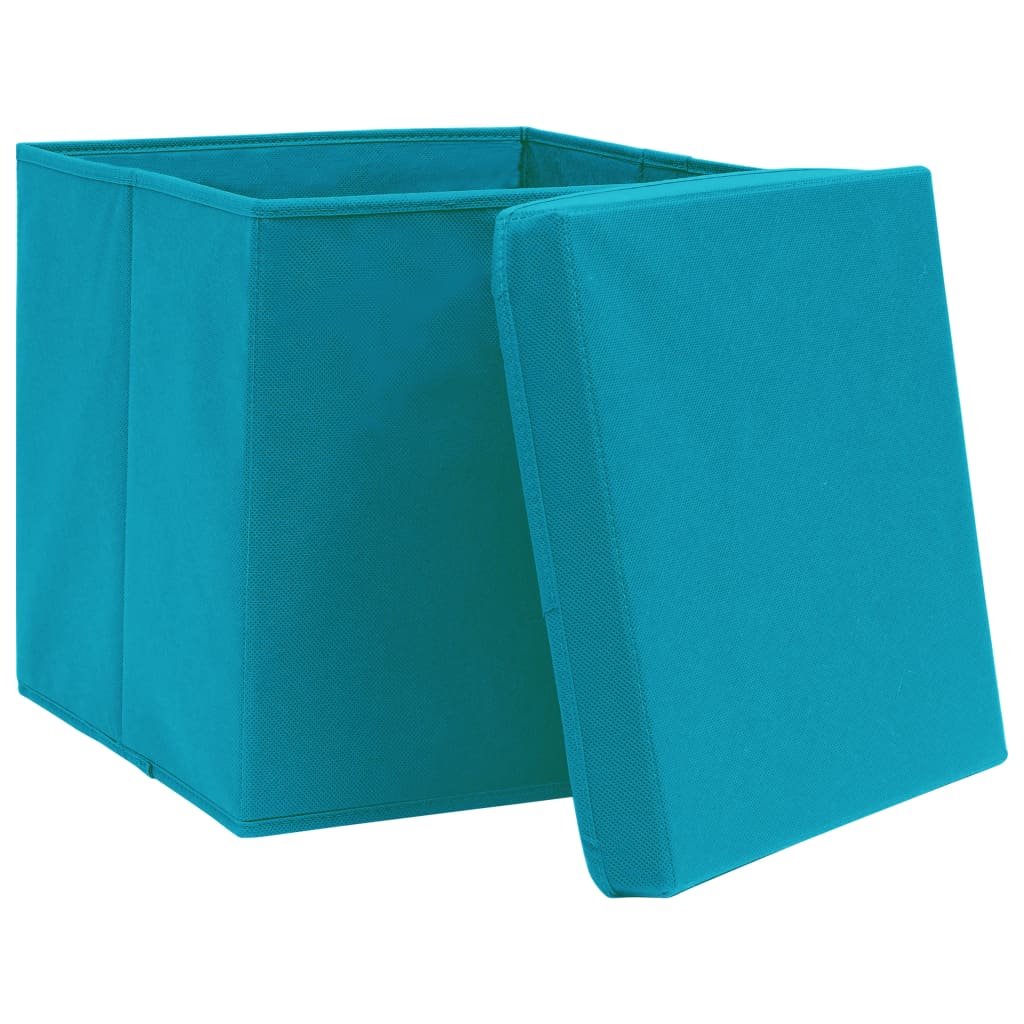 Cutii depozitare cu capace, 10 buc., albastru, 28x28x28 cm Lando - Lando