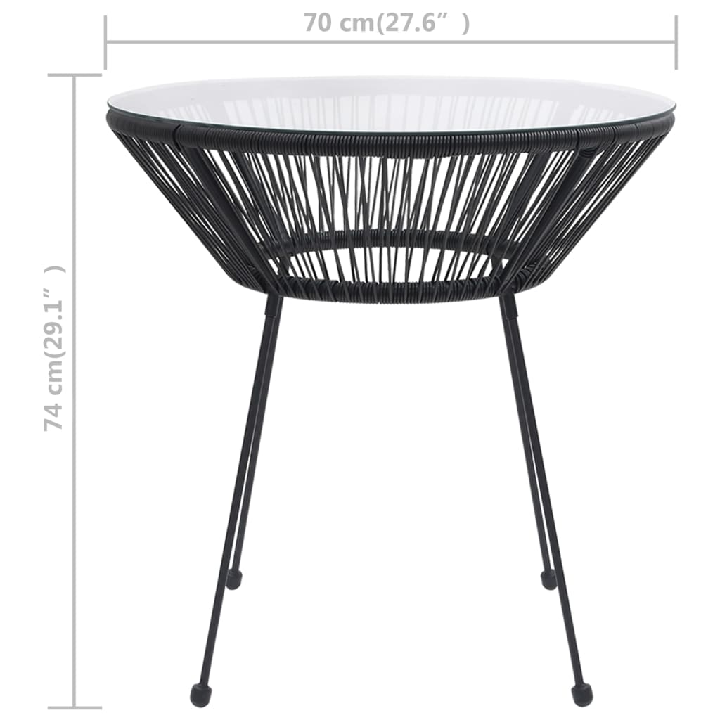 Masă de grădină, negru, Ø70x74 cm, sticlă și ratan - Lando