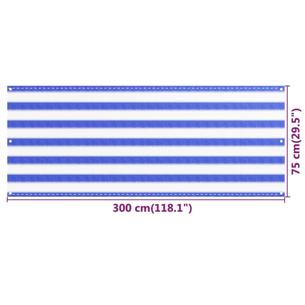 Paravan de balcon, albastru și alb, 75x300 cm, HDPE - Lando