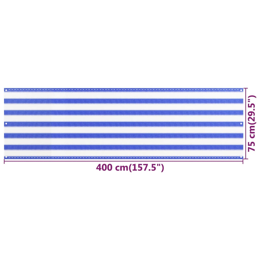 Paravan pentru balcon, albastru și alb, 75x400 cm, HDPE - Lando