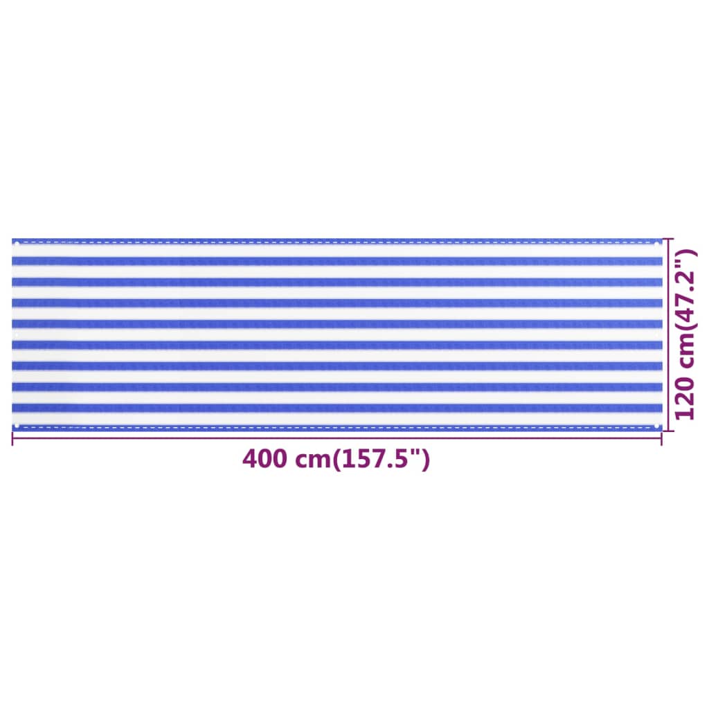 Paravan de balcon, albastru și alb, 120x400 cm, HDPE - Lando