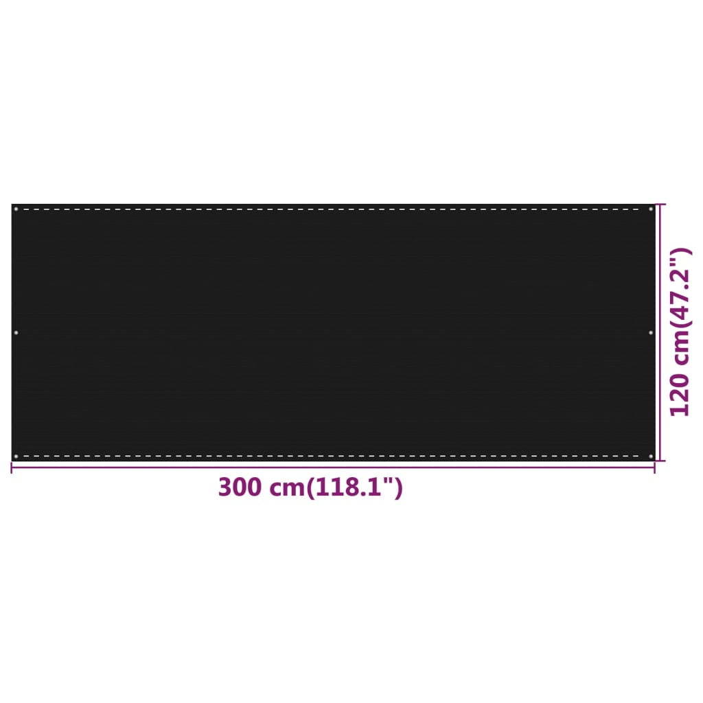 Paravan de balcon, negru, 120x300 cm, HDPE - Lando
