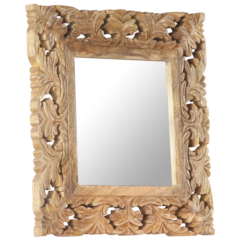Oglindă sculptată manual, maro, 50x50 cm, lemn masiv de mango - Lando