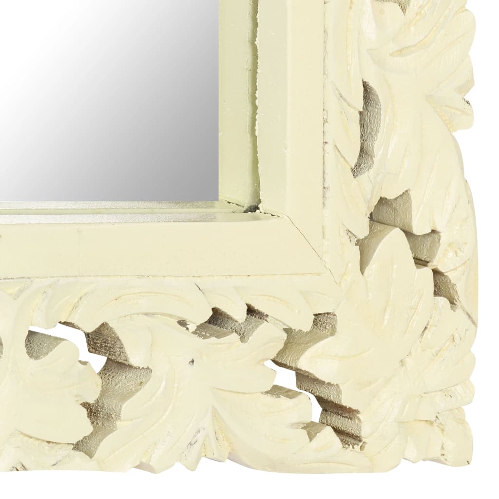 Oglindă sculptată manual, alb, 80x50 cm, lemn masiv mango Lando - Lando