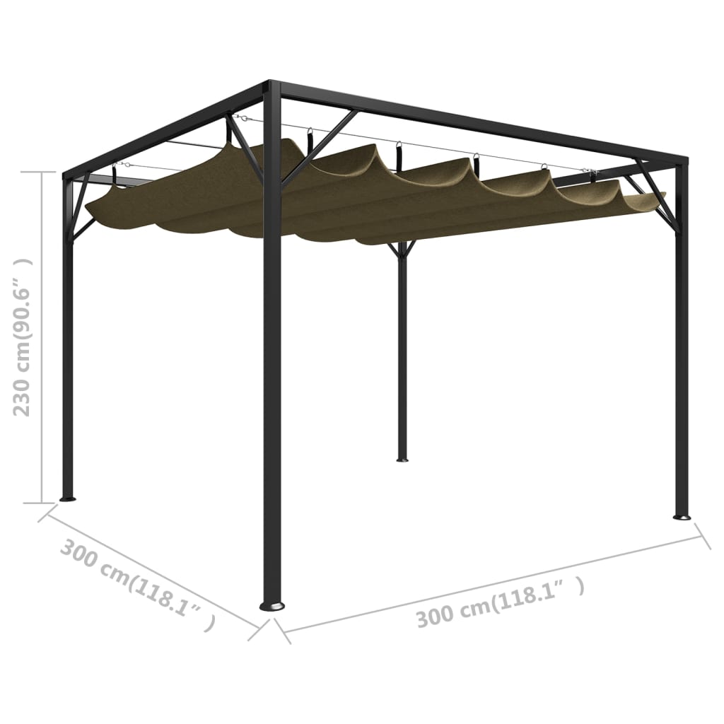 Pavilion grădină, acoperiș retractabil gri taupe 3x3 m 180 g/m² Lando - Lando