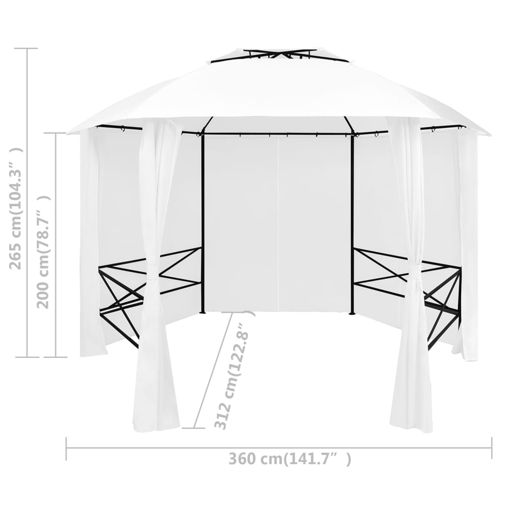 Pavilion de grădină cu perdele, alb, 360x312x265 cm, 180 g/m² Lando - Lando
