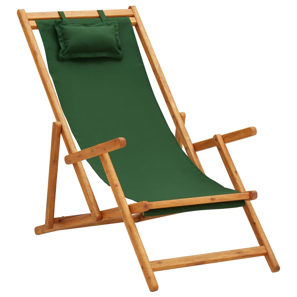 Scaun de plajă pliabil, verde, lemn masiv de eucalipt, textil - Lando