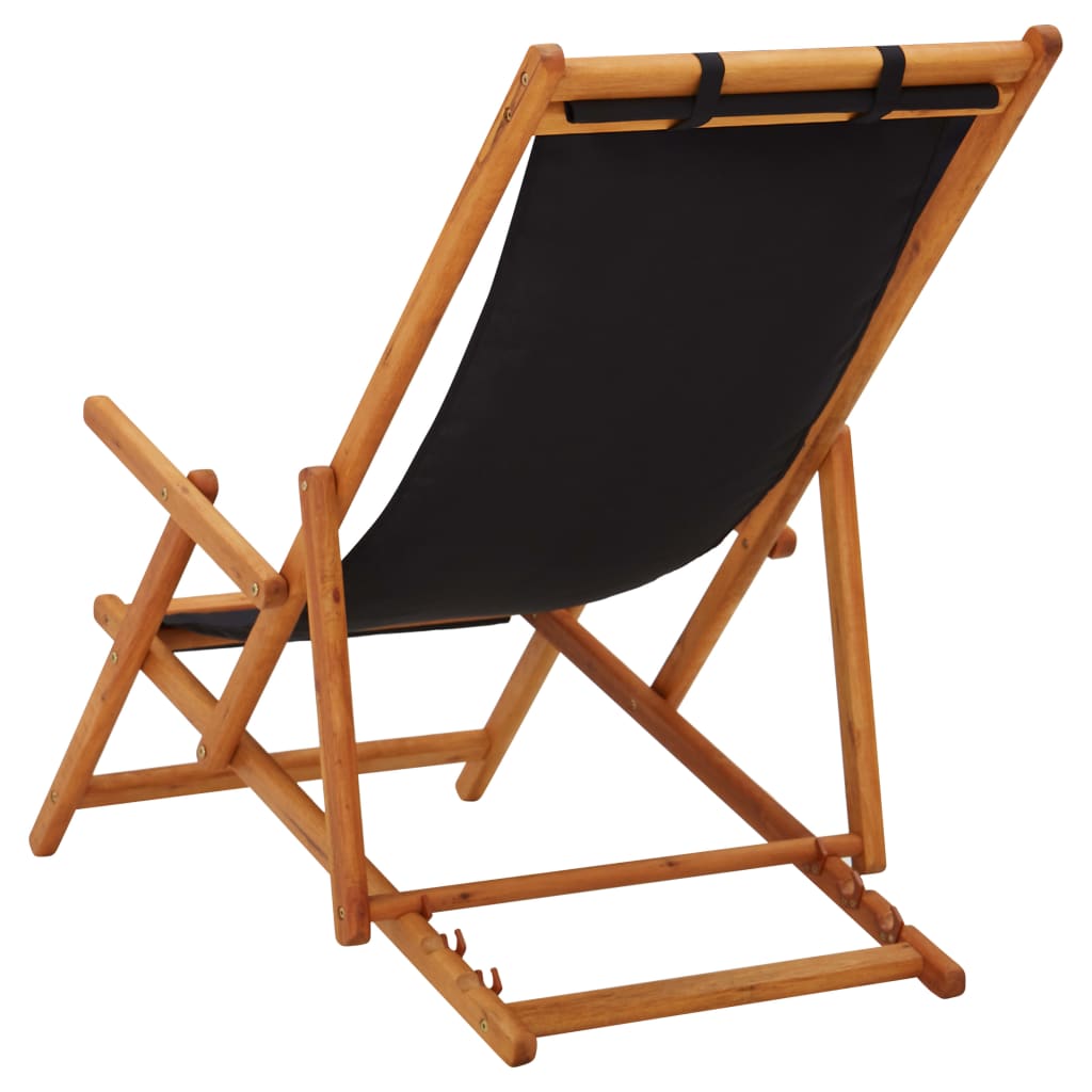 Scaun de plajă pliabil, negru, lemn masiv de eucalipt, textil - Lando
