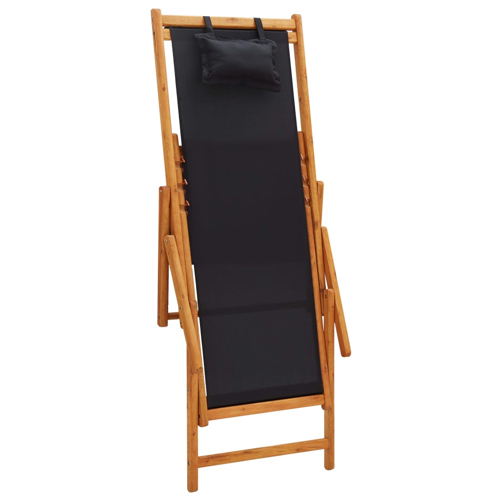 Scaun de plajă pliabil, negru, lemn masiv de eucalipt, textil - Lando