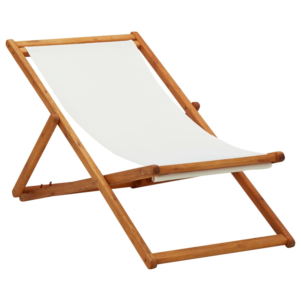 Scaun de plajă pliabil, alb crem, lemn de eucalipt & țesătură - Lando