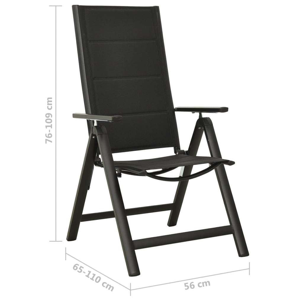 Scaune de grădină pliante, 2 buc., negru, textilenă&aluminiu