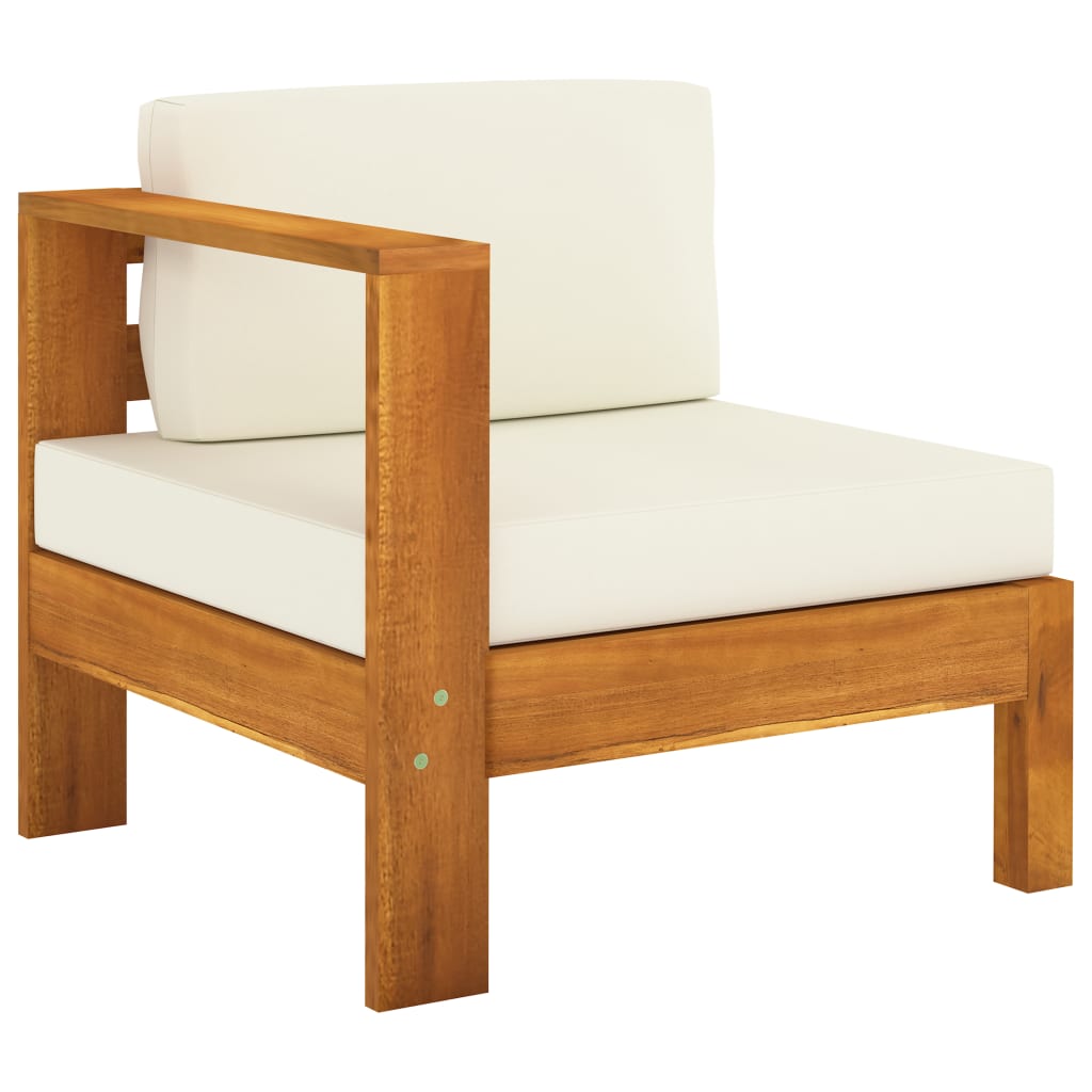 Canapea de mijloc cu 1 cotieră, alb crem, lemn masiv de acacia - Lando