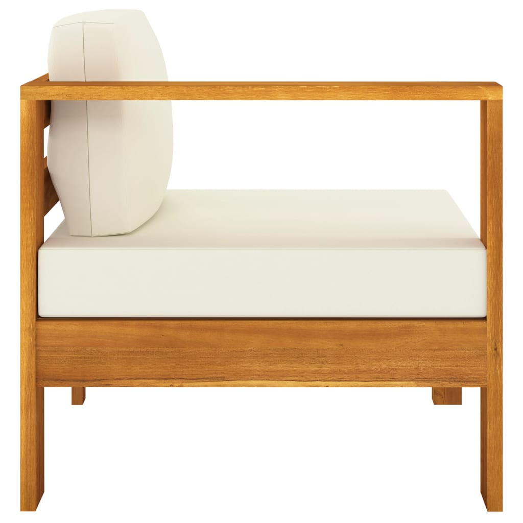 Canapea de mijloc cu 1 cotieră, alb crem, lemn masiv de acacia - Lando