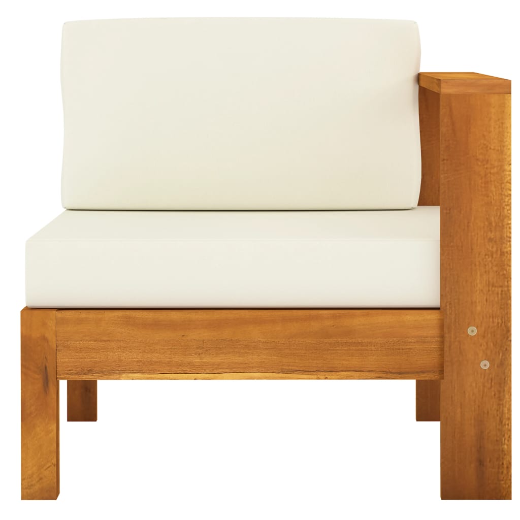 Canapea de mijloc cu cotieră, alb crem, lemn masiv acacia - Lando