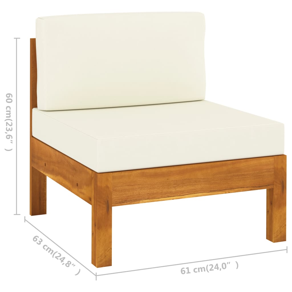 Canapea de mijloc cu perne alb crem, lemn masiv de acacia - Lando