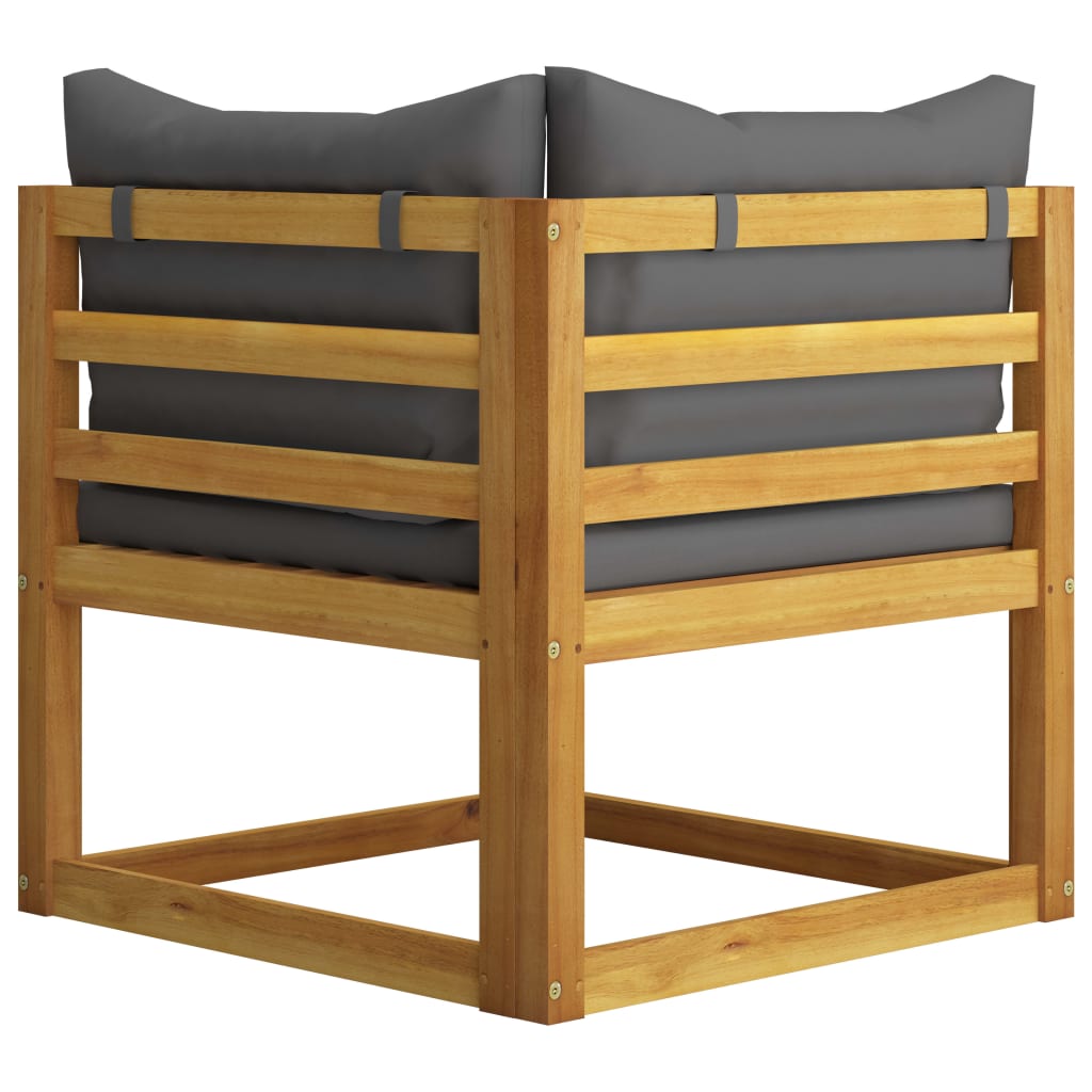 Set canapea 2 piese cu perne gri închis, lemn masiv de acacia - Lando