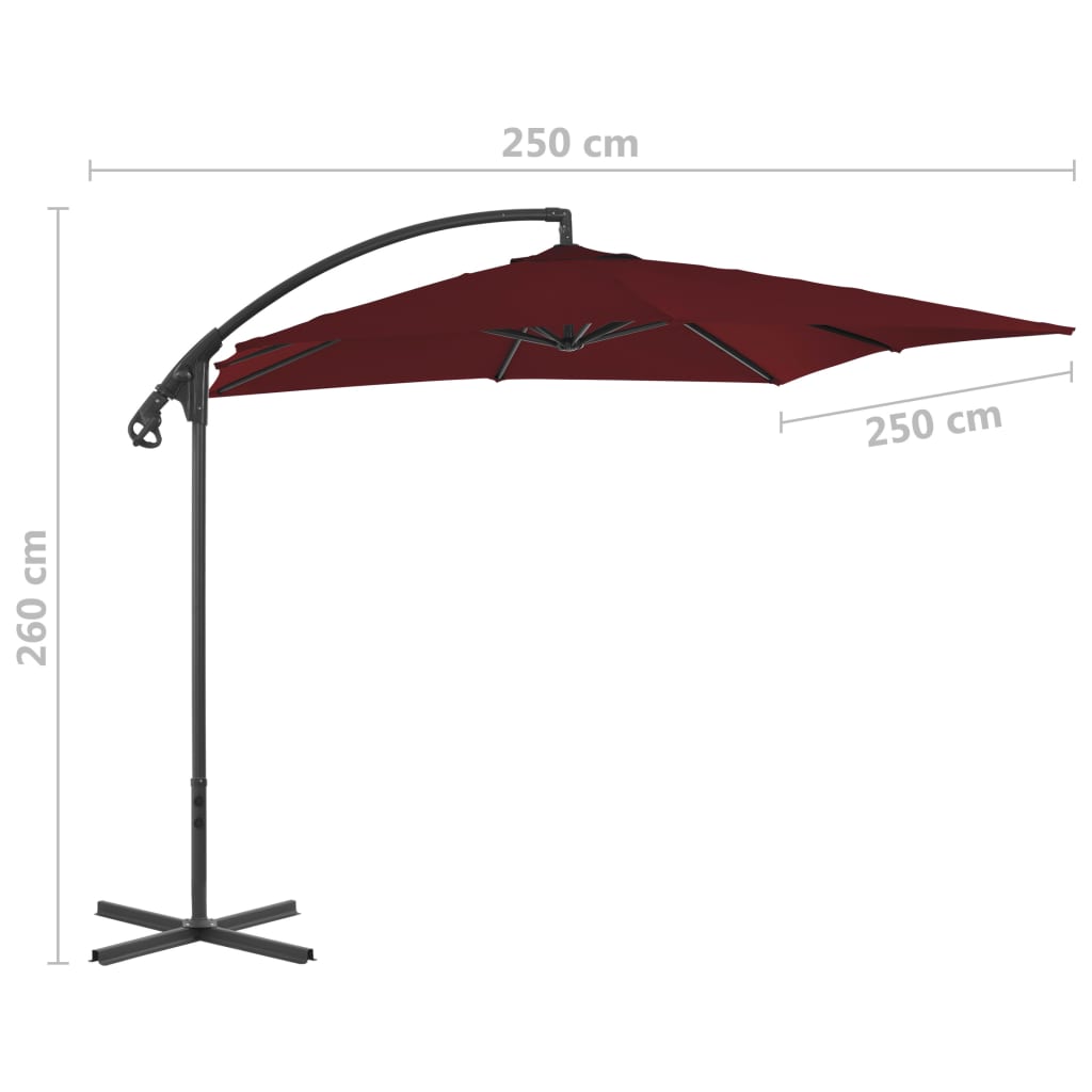 Umbrelă suspendată cu stâlp din oțel, bordo, 250 x 250 cm Lando - Lando