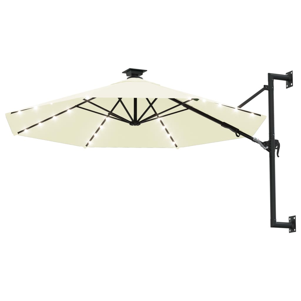 Umbrelă soare montaj pe perete LED stâlp metal nisipiu 300 cm - Lando