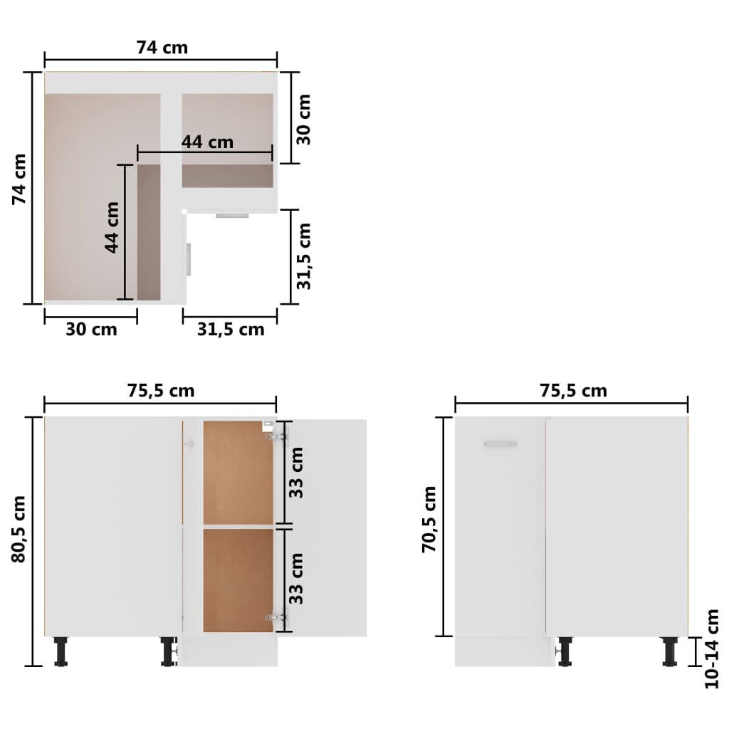 Dulap inferior de colț, alb, 75,5 x 75,5 x 80,5 cm, PAL - Lando