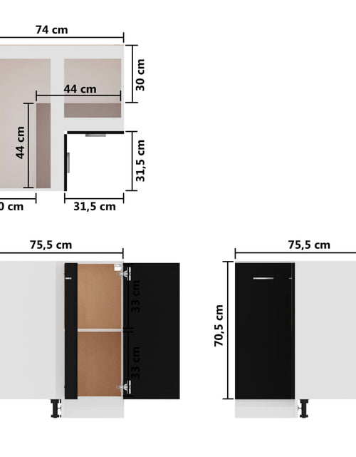 Încărcați imaginea în vizualizatorul Galerie, Dulap inferior de colț, negru, 75,5 x 75,5 x 80,5 cm, PAL - Lando

