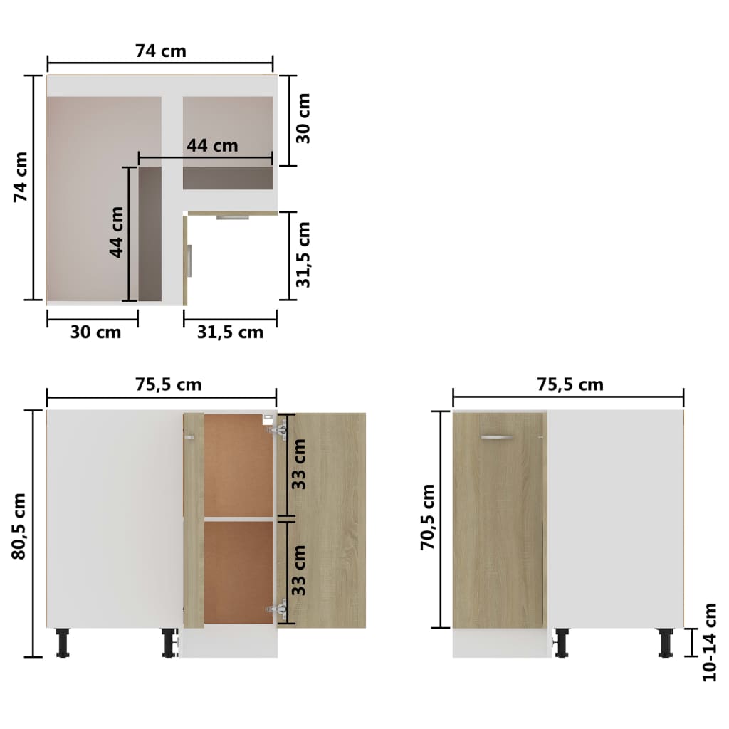 Dulap inferior de colț, stejar sonoma, 75,5x75,5x80,5 cm, PAL - Lando
