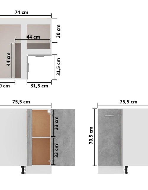 Загрузите изображение в средство просмотра галереи, Dulap inferior de colț, gri beton, 75,5 x 75,5 x 80,5 cm, PAL - Lando
