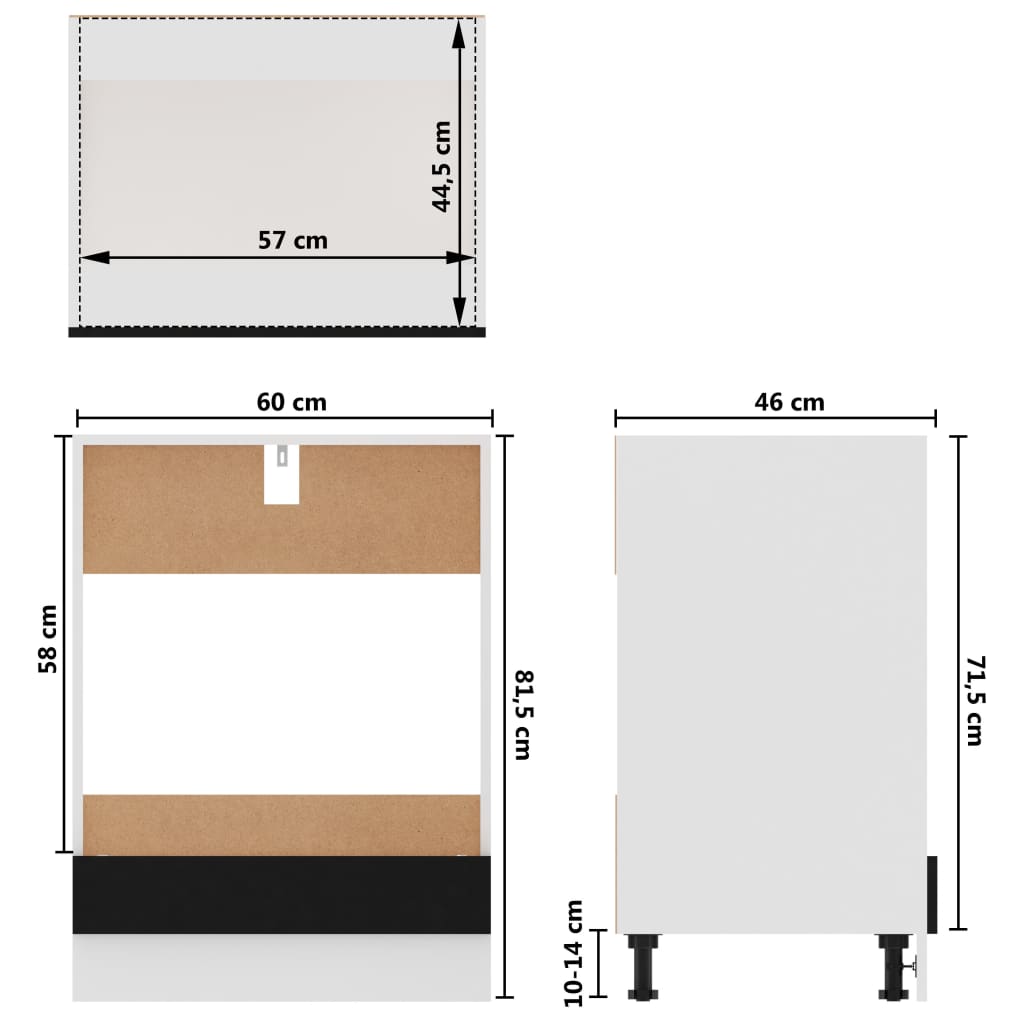 Dulap pentru cuptor, negru, 60 x 46 x 81,5 cm, PAL - Lando