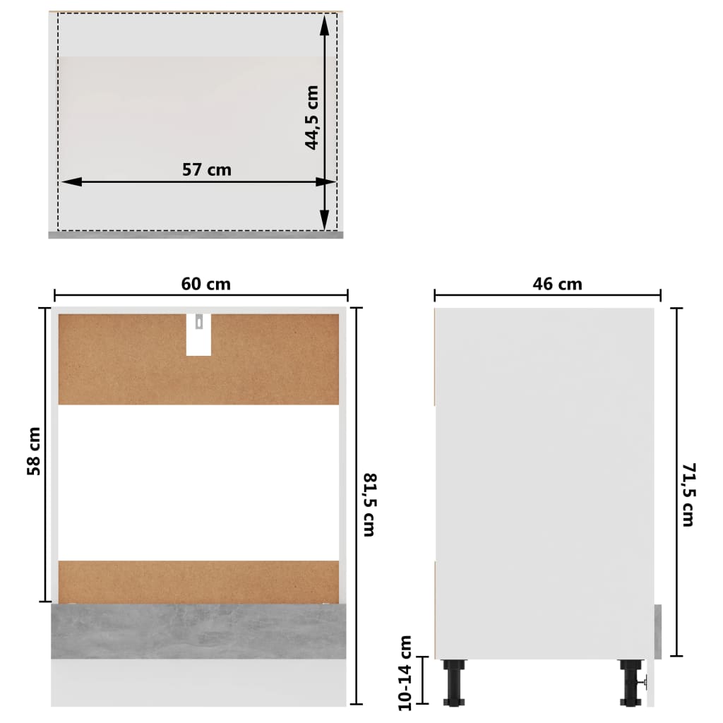 Dulap pentru cuptor, gri beton, 60 x 46 x 81,5 cm, PAL - Lando