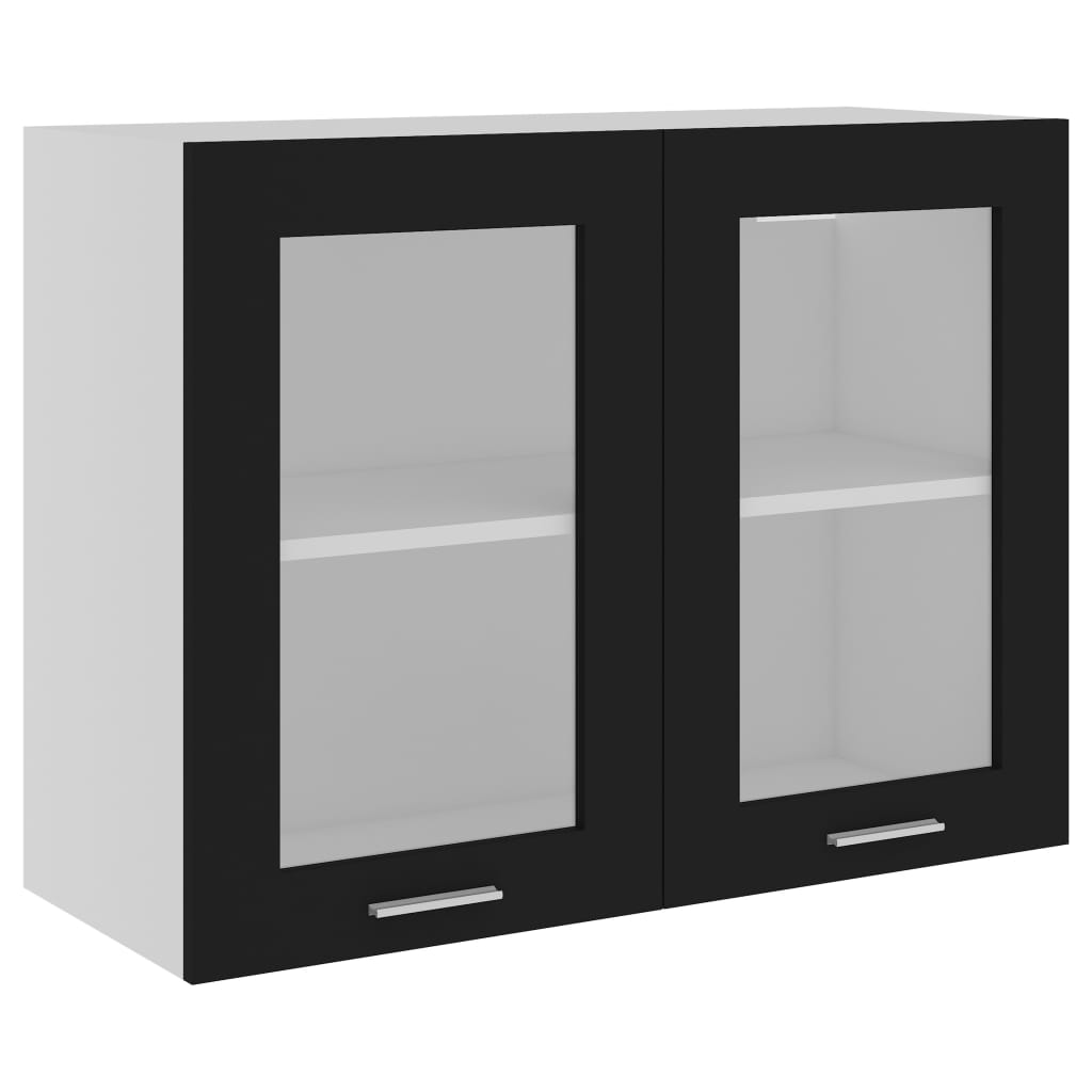 Dulap de sticlă suspendat, negru, 80 x 31 x 60 cm, PAL - Lando
