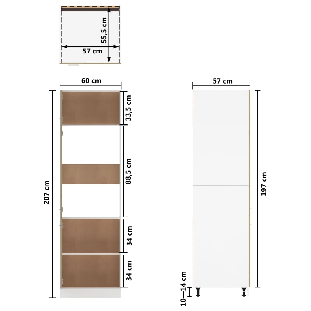 Dulap pentru frigider, stejar Sonoma, 60 x 57 x 207 cm, PAL - Lando