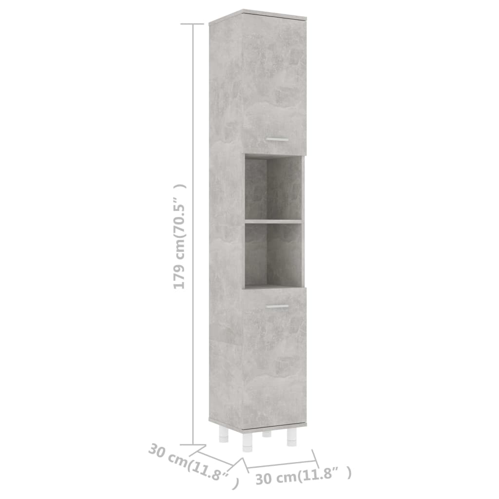 Dulap de baie, gri beton, 30 x 30 x 179 cm, PAL - Lando