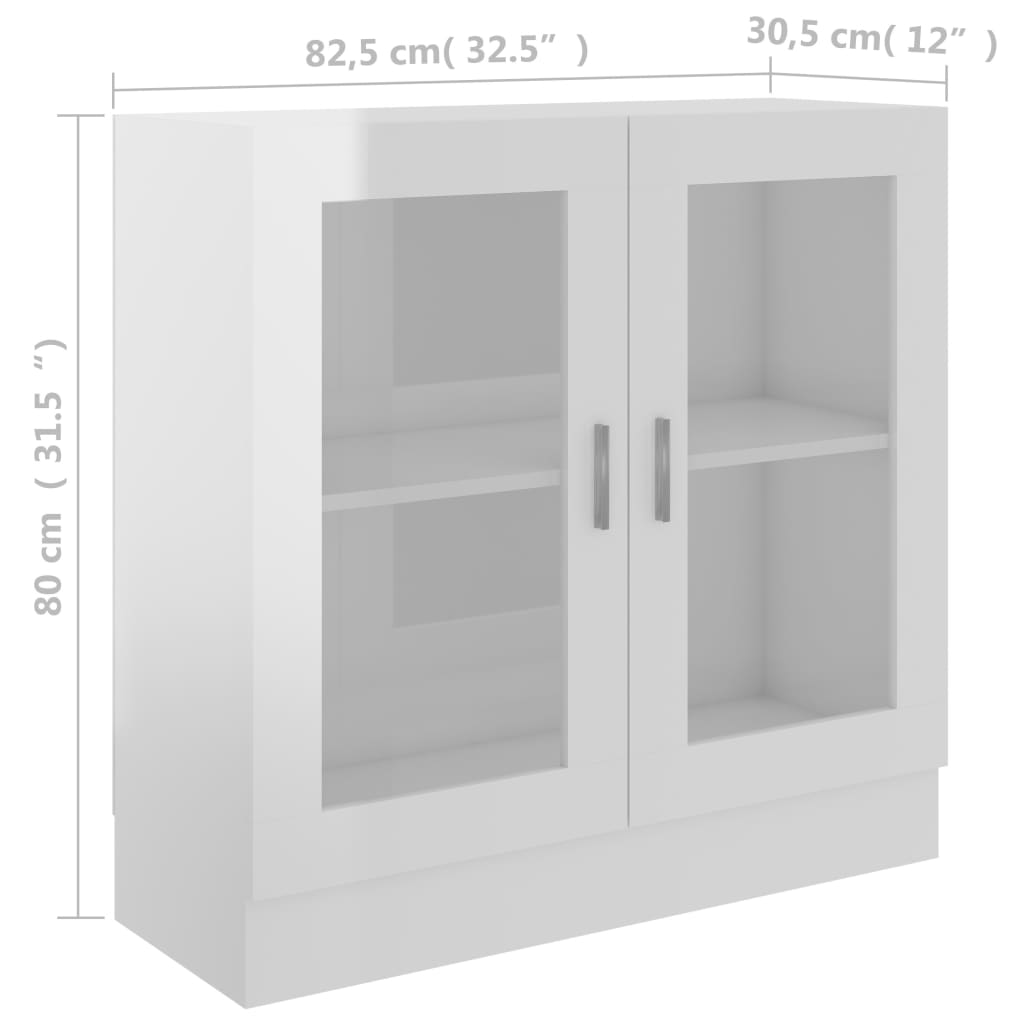 Dulap cu vitrină, alb extralucios, 82,5 x 30,5 x 80 cm, PAL Lando - Lando