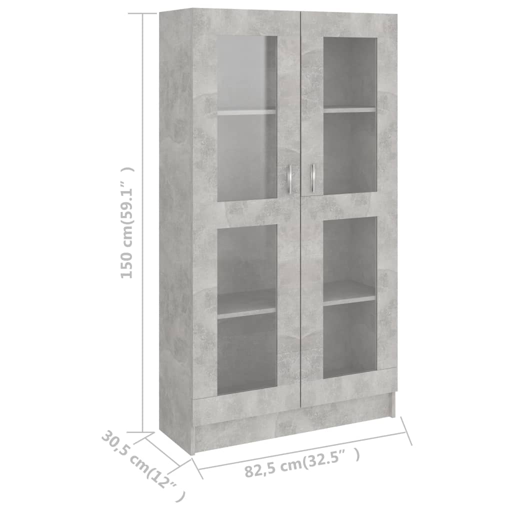 Dulap cu vitrină, gri beton, 82,5 x 30,5 x 150 cm, PAL Lando - Lando