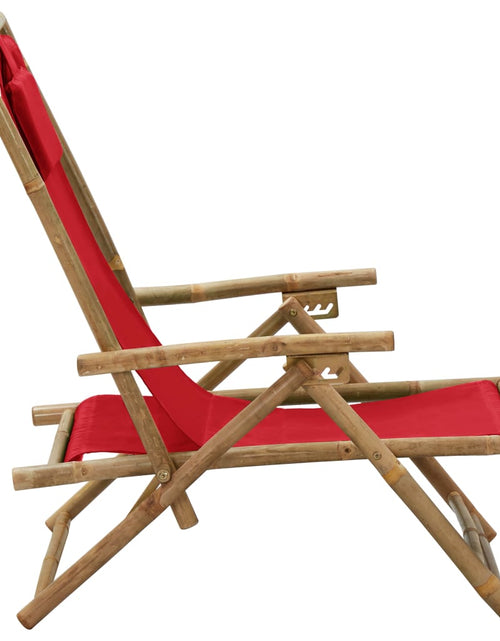 Încărcați imaginea în vizualizatorul Galerie, Scaun rabatabil de relaxare, roșu, bambus &amp; țesătură - Lando
