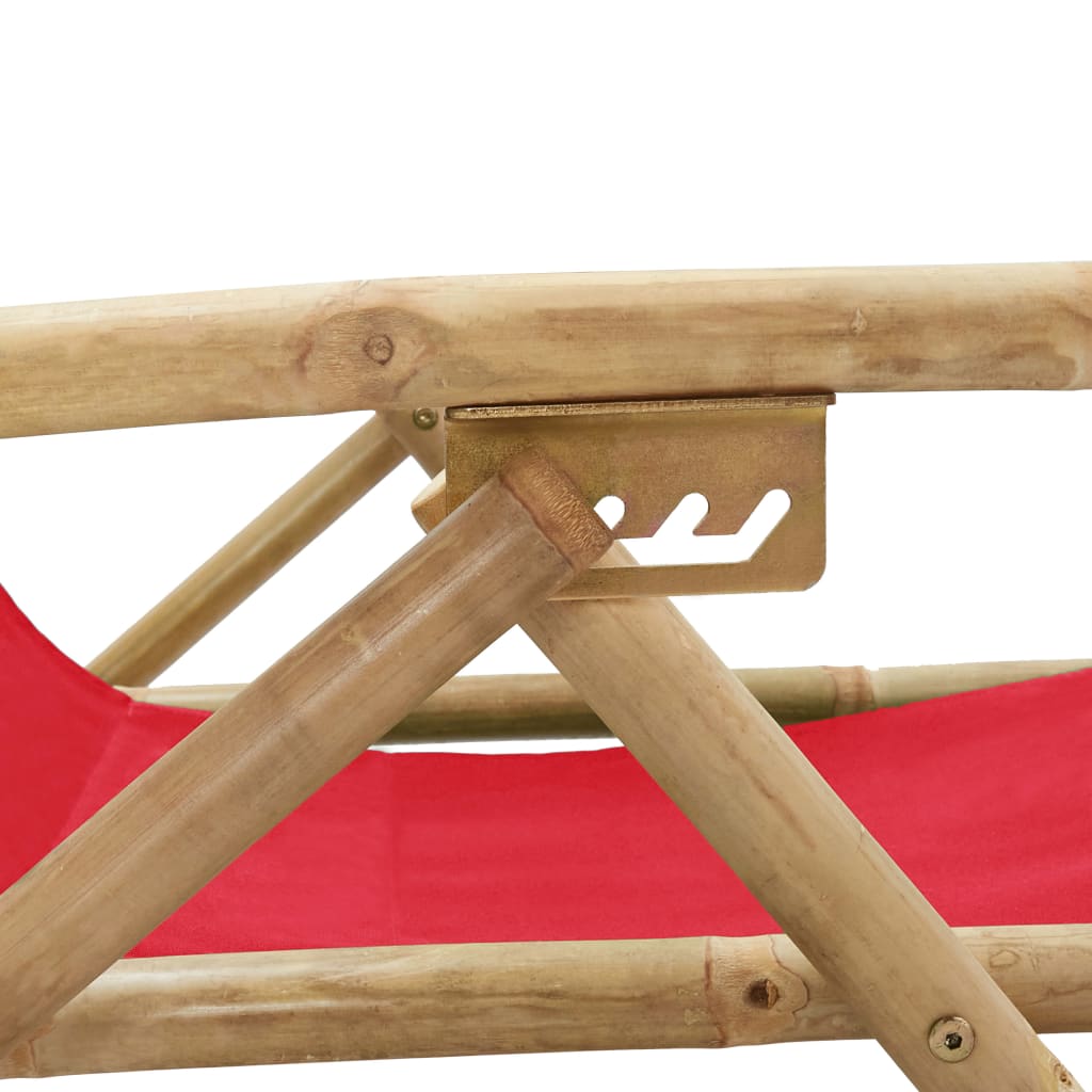 Scaun rabatabil de relaxare, roșu, bambus & țesătură - Lando