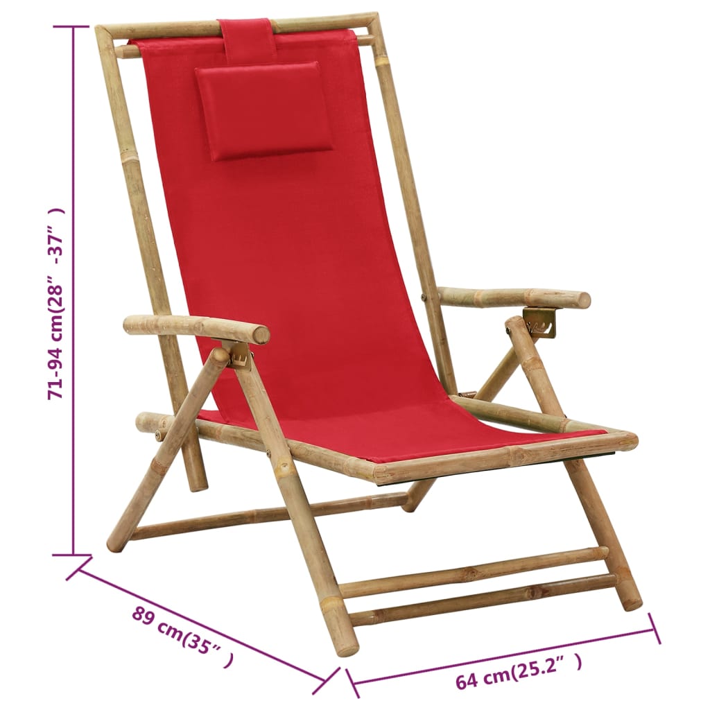 Scaun rabatabil de relaxare, roșu, bambus & țesătură