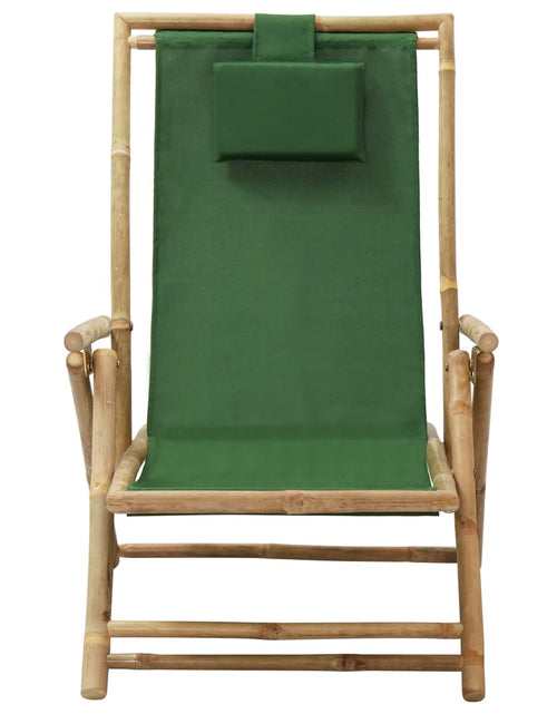 Încărcați imaginea în vizualizatorul Galerie, Scaun rabatabil de relaxare, verde, bambus &amp; țesătură - Lando

